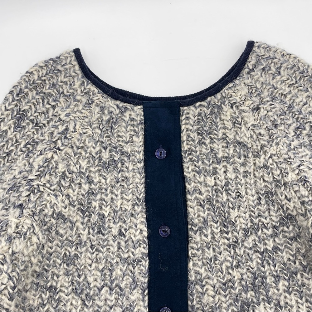 Handmade Cardigan Sweater Variegated Off-White Blue Gray Long Sleeve Wool‎ Women - Picture 3 of 14